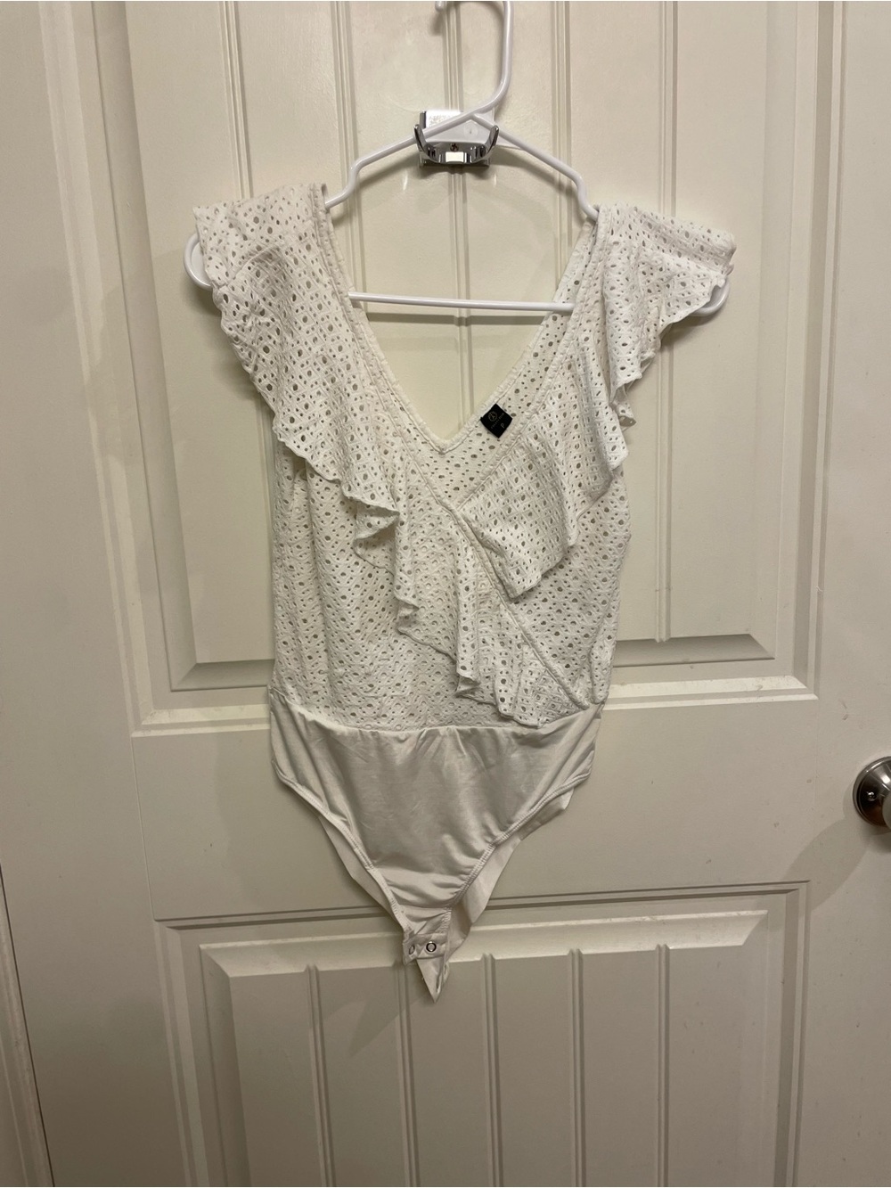 White Eyelet Ruffle Bodysuit